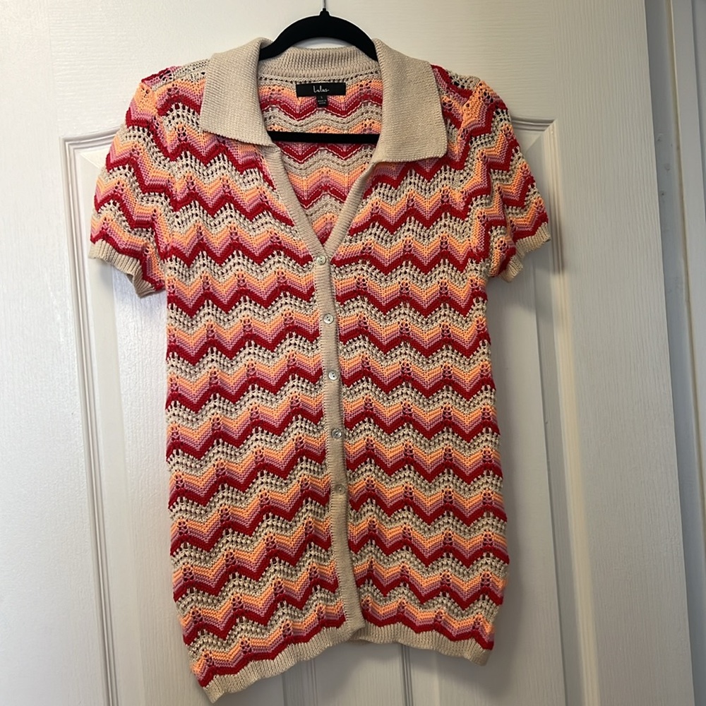 Lulus Chevron Crochet Button-Up Top & Short 2pc S… - image 7